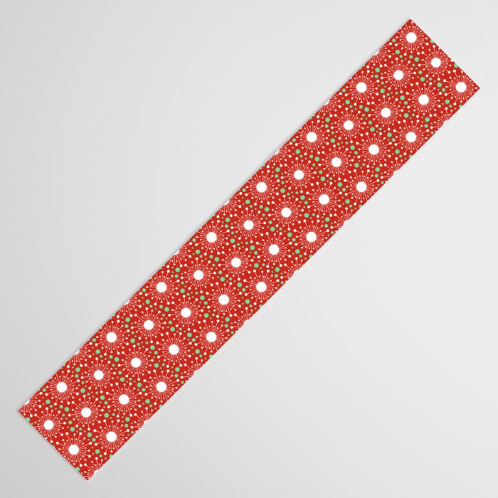 Christmas Holiday MidCentury Modern Atomic Snowflakes in Red Green and White Table Runner Gallery Image 3