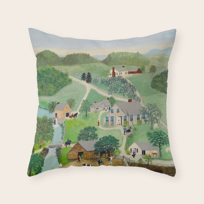Anna Mary Robertson 'Grandma' Moses The Old Oaken Bucket American Folk Art Throw Pillow Gallery Image 1