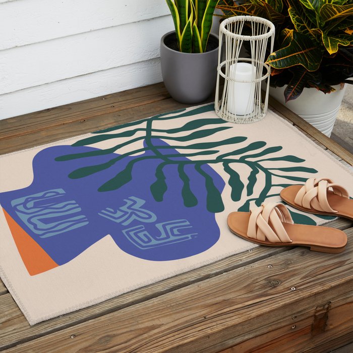 Greek vase with fern Outdoor Rug Gallery Image 2