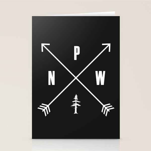 PNW Pacific Northwest Compass - White on Black Minimal Stationery Card Gallery Image 2