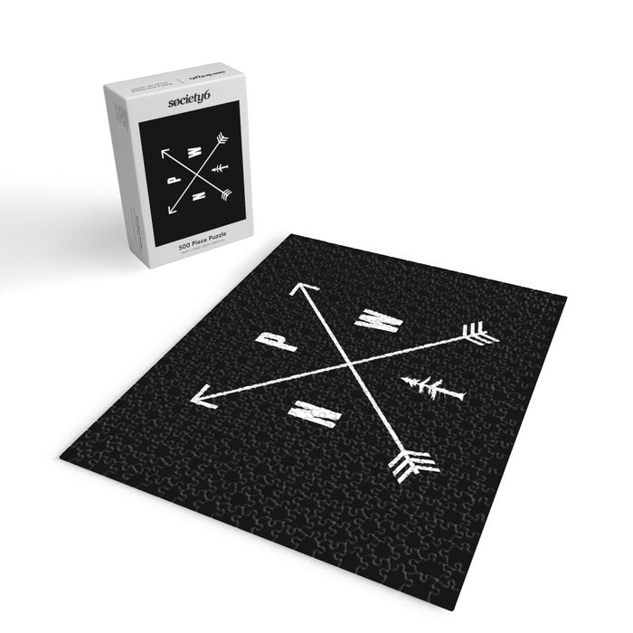PNW Pacific Northwest Compass - White on Black Minimal Jigsaw Puzzle Gallery Image 2