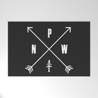 PNW Pacific Northwest Compass - White on Black Minimal Welcome Mat Gallery Image 1