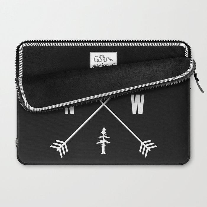PNW Pacific Northwest Compass - White on Black Minimal Laptop Sleeve Gallery Image 2