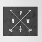 PNW Pacific Northwest Compass - White on Black Minimal Throw Blanket Gallery Image 2