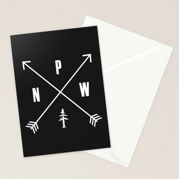 PNW Pacific Northwest Compass - White on Black Minimal Stationery Card Gallery Image 2
