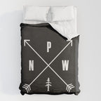 PNW Pacific Northwest Compass - White on Black Minimal Duvet Cover Gallery Image 6