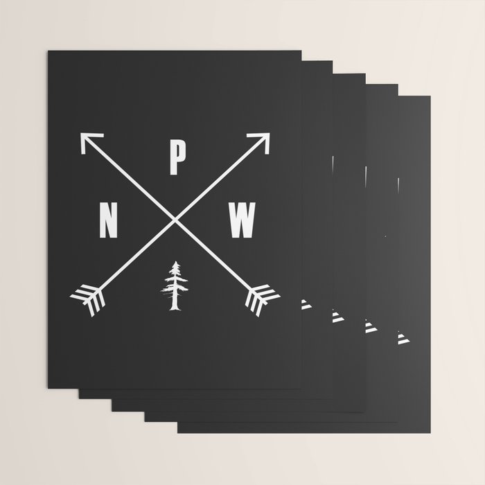 PNW Pacific Northwest Compass - White on Black Minimal Wrapping Paper Gallery Image 3