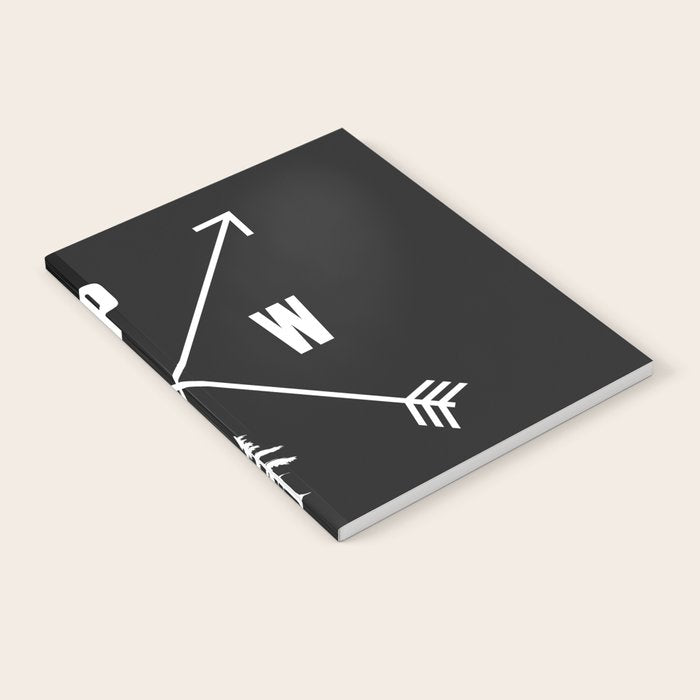 PNW Pacific Northwest Compass - White on Black Minimal Notebook Gallery Image 1