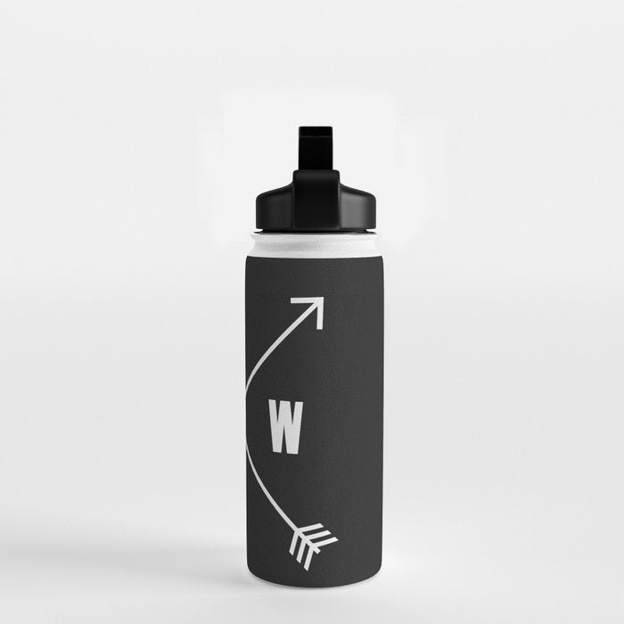 PNW Pacific Northwest Compass - White on Black Minimal Water Bottle Gallery Image 2