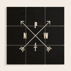 PNW Pacific Northwest Compass - White on Black Minimal Wood Wall Art Gallery Image 1