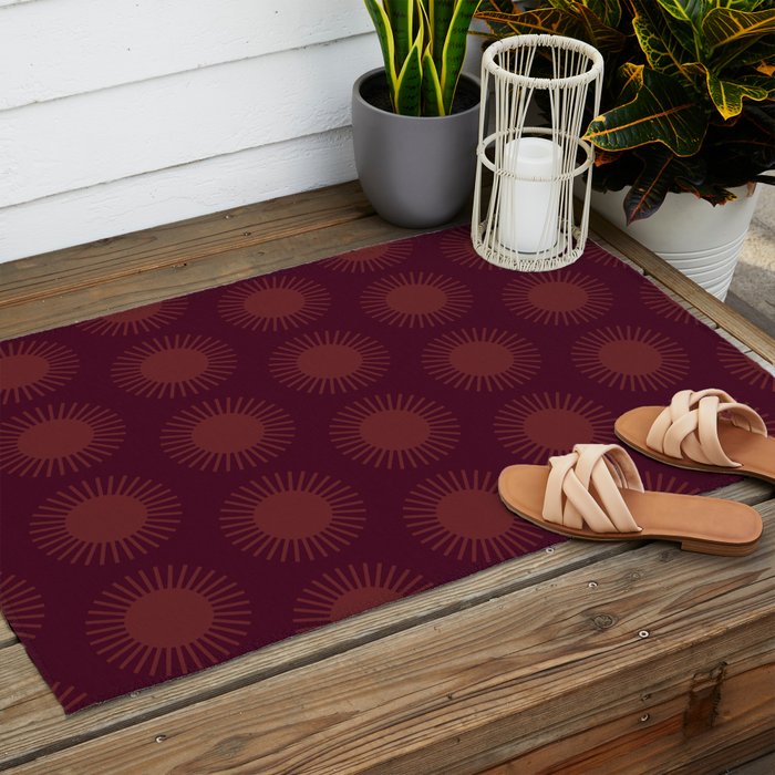 Boho Summer Sun Pattern XIII Dark Maroon Red Outdoor Rug Gallery Image 2