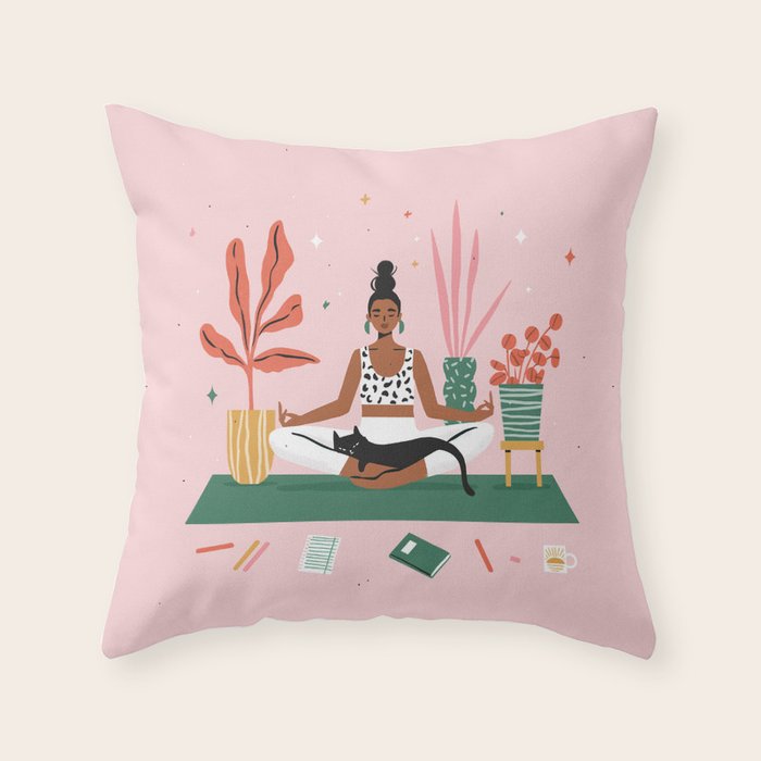 Cats and Yoga Throw Pillow Gallery Image 1