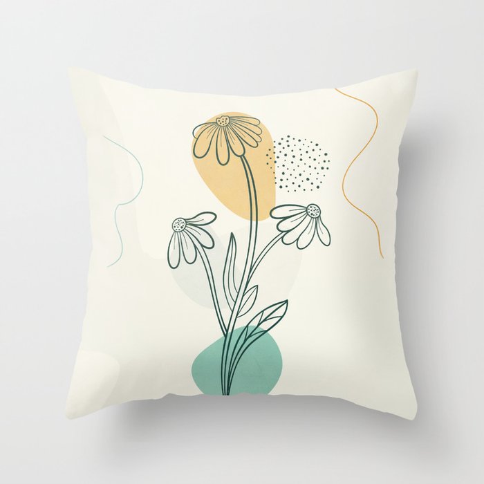 Little Line Flowers 2 Throw Pillow Gallery Image 1
