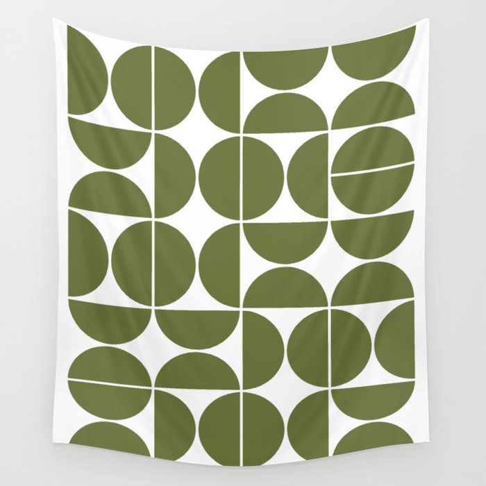 Mid Century Modern Geometric 04 Olive Green Wall Tapestry Gallery Image 4