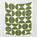 Mid Century Modern Geometric 04 Olive Green Wall Tapestry Gallery Image 4