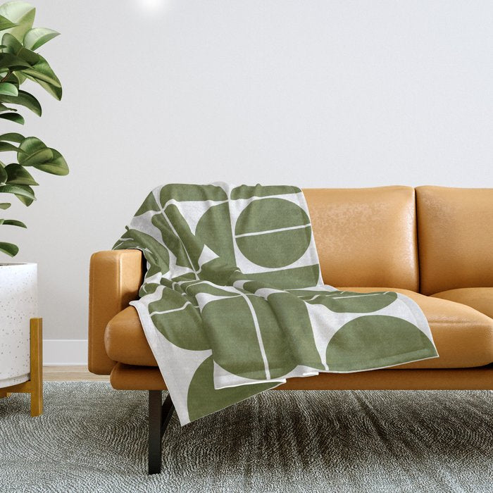 Mid Century Modern Geometric 04 Olive Green Throw Blanket Gallery Image 1