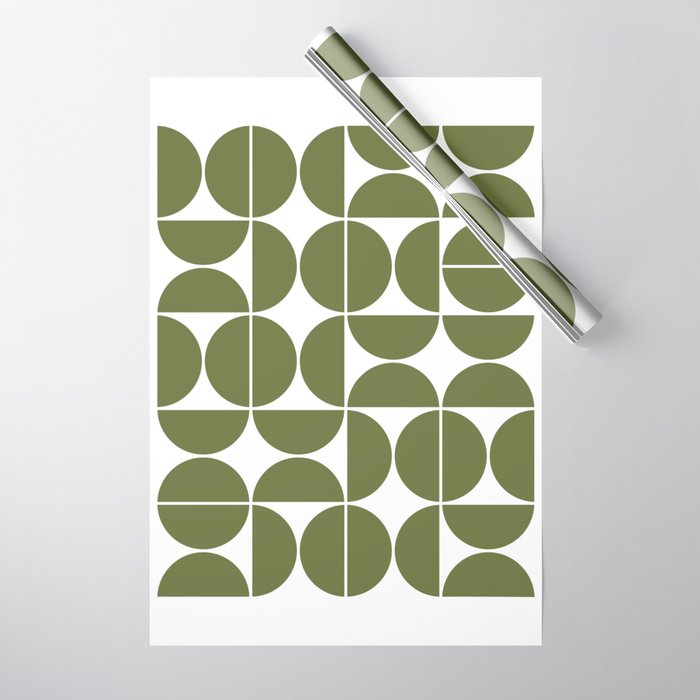 Mid Century Modern Geometric 04 Olive Green Wrapping Paper Gallery Image 1