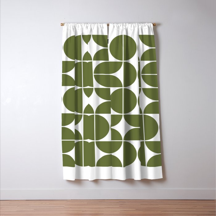 Mid Century Modern Geometric 04 Olive Green Window Curtain Gallery Image 3
