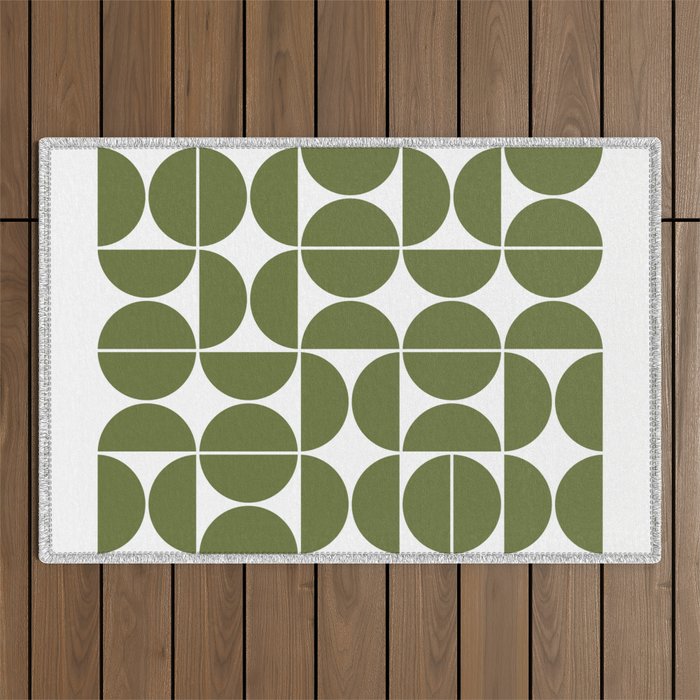 Mid Century Modern Geometric 04 Olive Green Outdoor Rug Gallery Image 1