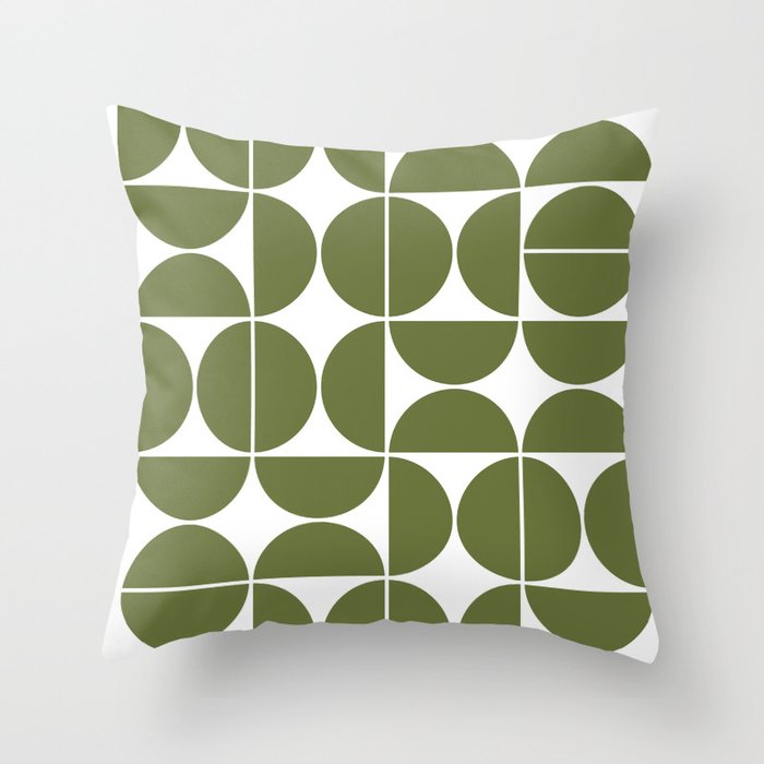 Mid Century Modern Geometric 04 Olive Green Throw Pillow Gallery Image 1