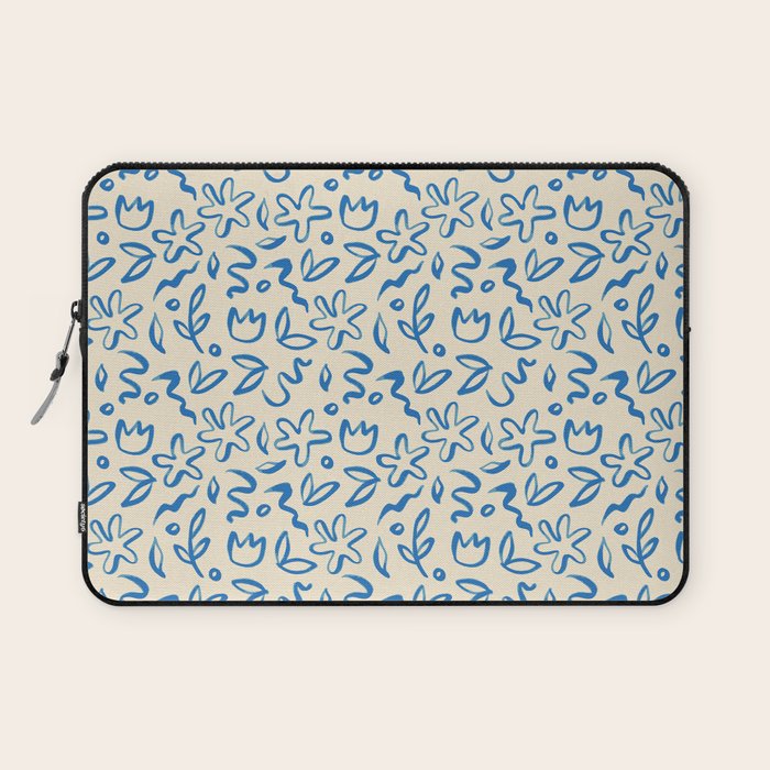 Organic Blue floral nature art doodle pattern Laptop Sleeve Gallery Image 1