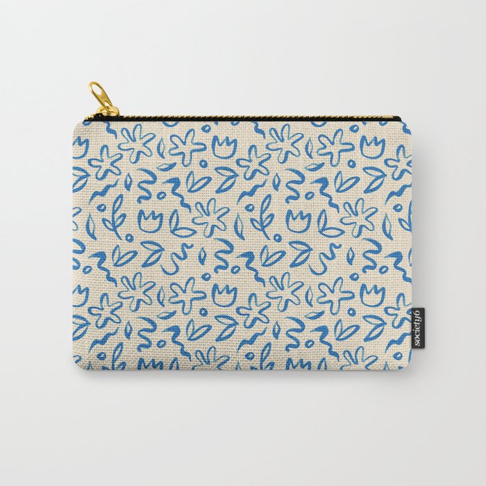 Organic Blue floral nature art doodle pattern Carry All Pouch Gallery Image 1