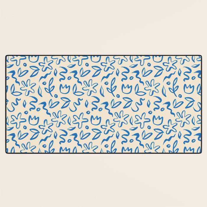 Organic Blue floral nature art doodle pattern Desk Mat Gallery Image 3