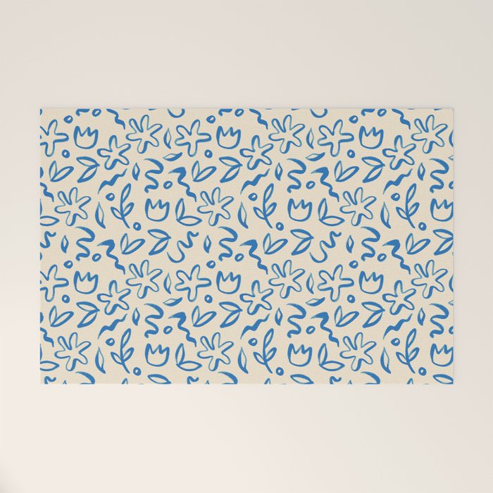 Organic Blue floral nature art doodle pattern Welcome Mat Gallery Image 1