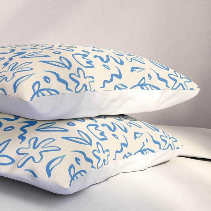 Organic Blue floral nature art doodle pattern Pillow Sham Gallery Image 3