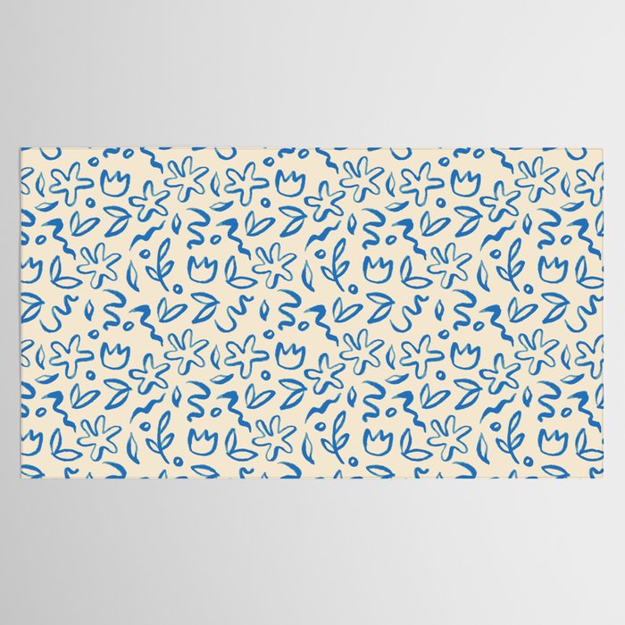 Organic Blue floral nature art doodle pattern Tablecloth Gallery Image 2