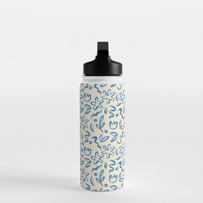Organic Blue floral nature art doodle pattern Water Bottle Gallery Image 3