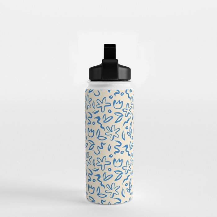 Organic Blue floral nature art doodle pattern Water Bottle Gallery Image 2