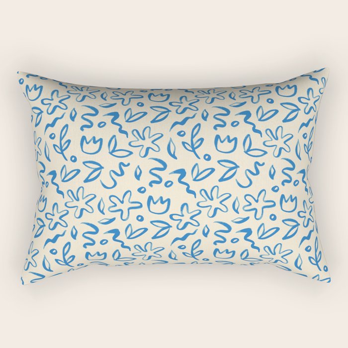 Organic Blue floral nature art doodle pattern Rectangular Pillow Gallery Image 2