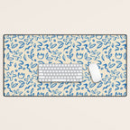 Organic Blue floral nature art doodle pattern Desk Mat Gallery Image 1