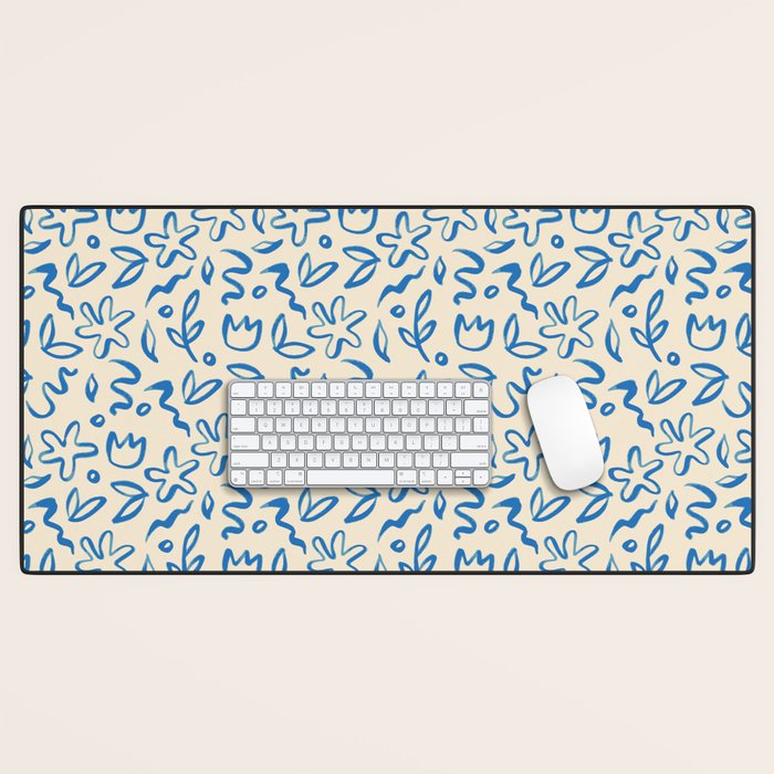 Organic Blue floral nature art doodle pattern Desk Mat Gallery Image 1