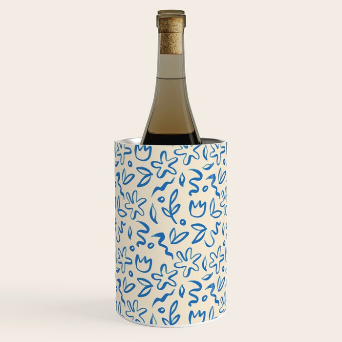 Organic Blue floral nature art doodle pattern Wine Chiller Gallery Image 2