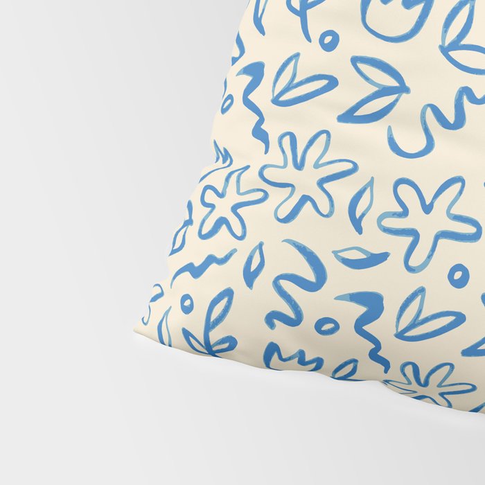 Organic Blue floral nature art doodle pattern Pillow Sham Gallery Image 4