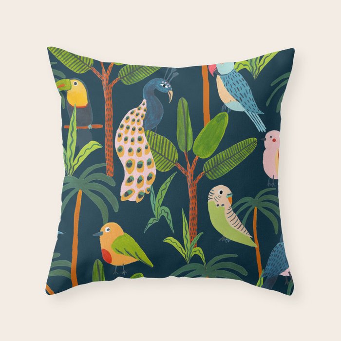 Jungle Birds Throw Pillow Gallery Image 1