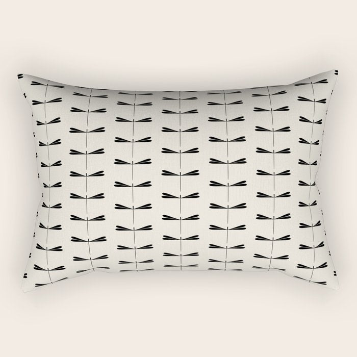 Dragonfly Pattern VIII Neutral Off White Rectangular Pillow Gallery Image 2