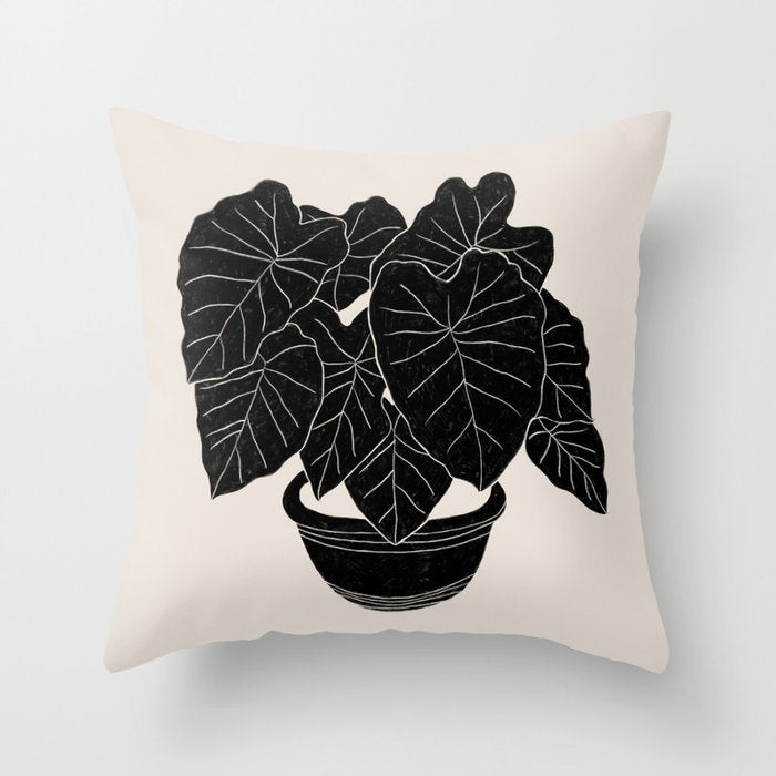 Black & White Plants / Elephant Ear Throw Pillow Gallery Image 1