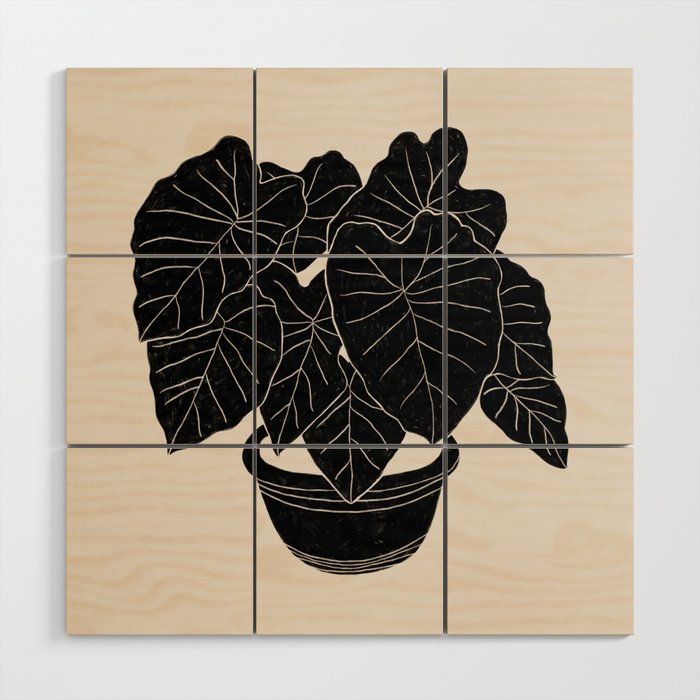 Black & White Plants / Elephant Ear Wood Wall Art Gallery Image 1