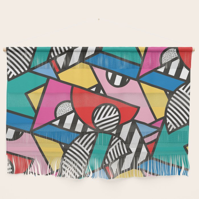 Colorful Memphis Milano Modern Geometric Shapes - 80s 90s retro electroclash pop art Aztec Wall Hanging Gallery Image 1
