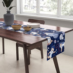 Best Space To Be // navy blue background indigo moons and cute astronauts sloths Table Runner Gallery Image 2