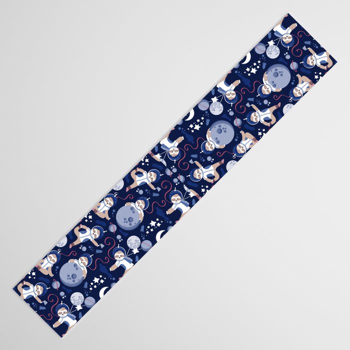 Best Space To Be // navy blue background indigo moons and cute astronauts sloths Table Runner Gallery Image 3