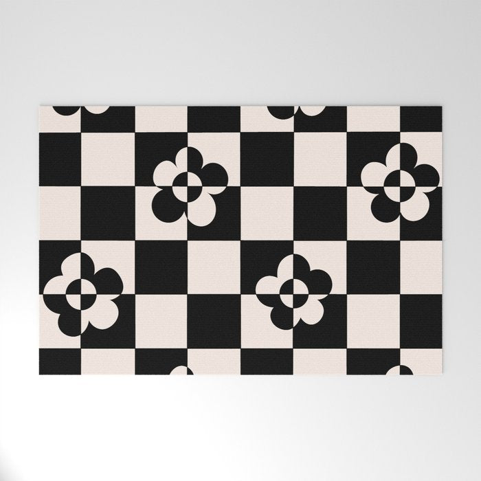 Mid century modern geometric black and white pattern Welcome Mat Gallery Image 1