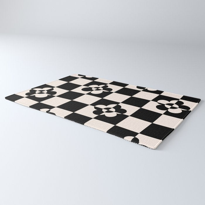 Mid century modern geometric black and white pattern Rug Gallery Image 3