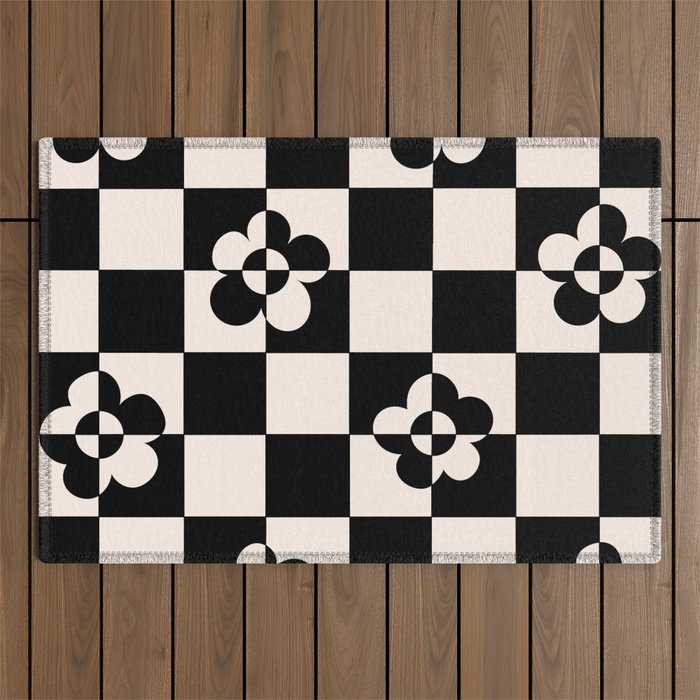 Mid century modern geometric black and white pattern Outdoor Rug Gallery Image 1