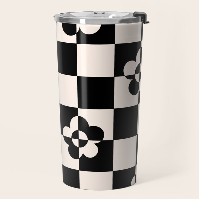 Mid century modern geometric black and white pattern Travel Mug Gallery Image 2