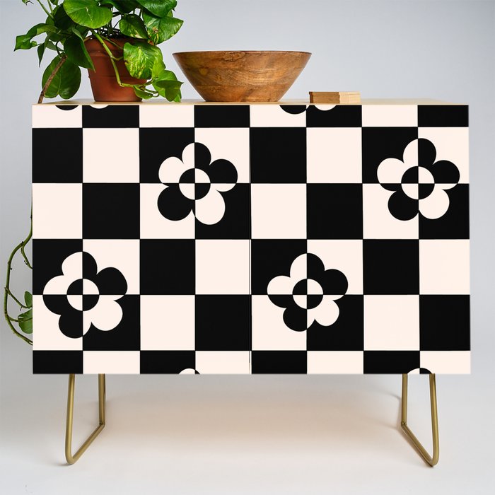 Mid century modern geometric black and white pattern Credenza Gallery Image 1