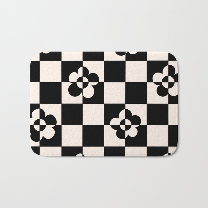 Mid century modern geometric black and white pattern Bath Mat Gallery Image 1